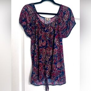 Lavish Navy and Red Paisley Print Women's Top L